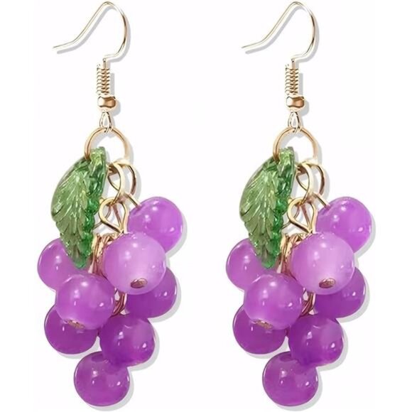 3D Fruit Earrings | Grape & Peach Design | Vibrant & Trendy - Picture 2 of 3